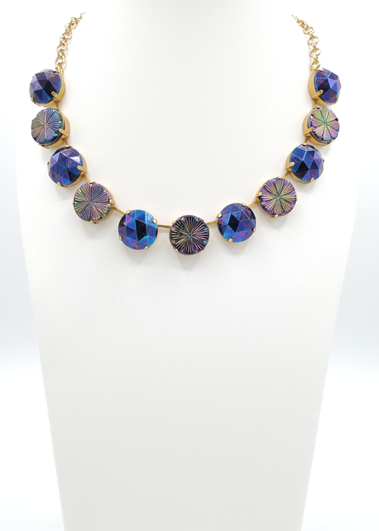 Aurora Purple & Pinwheel Iris Glass Necklace