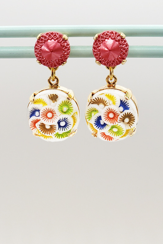 Flower Burst Earrings - Red