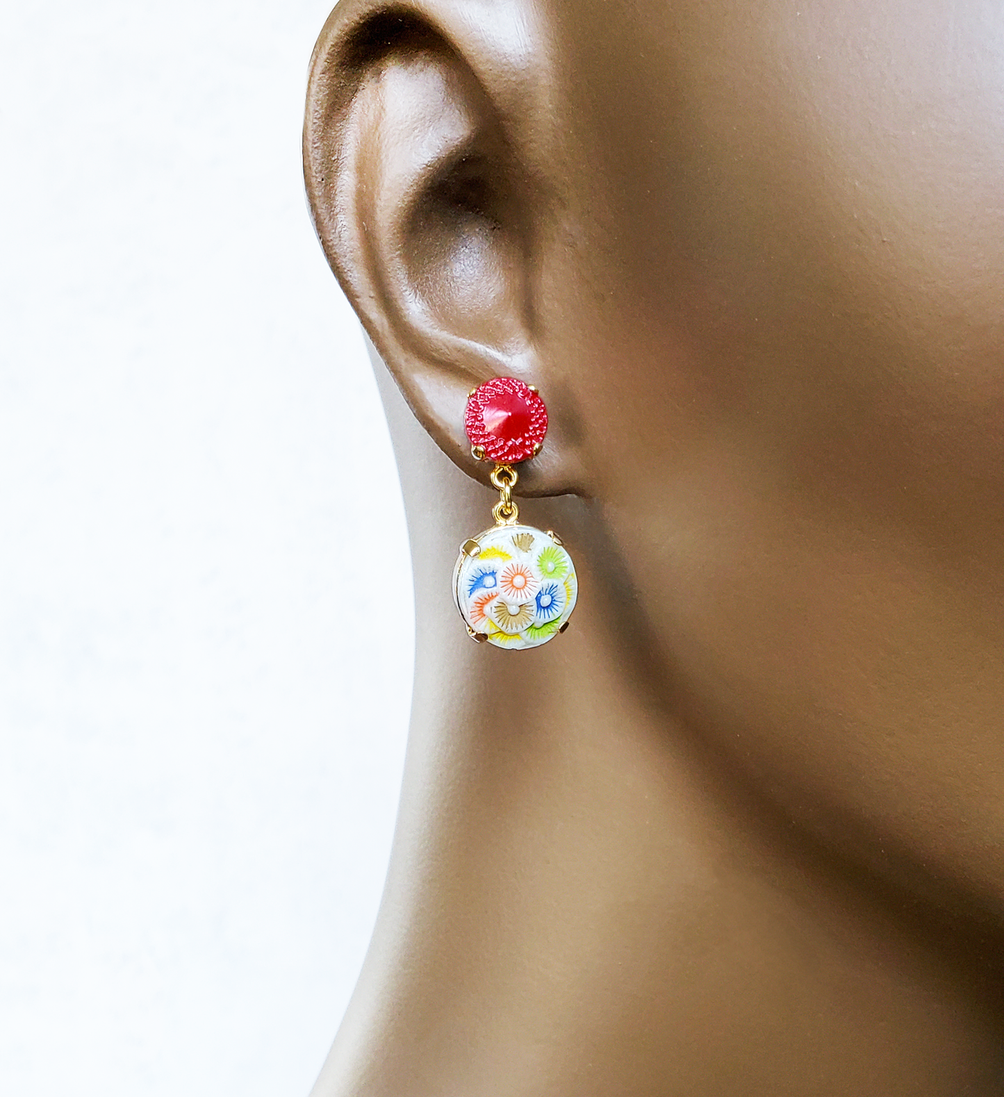 Flower Burst Earrings - Red