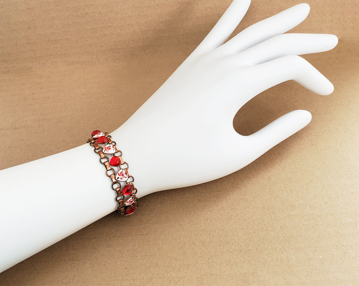Red Hearts and Guilloche Bracelet