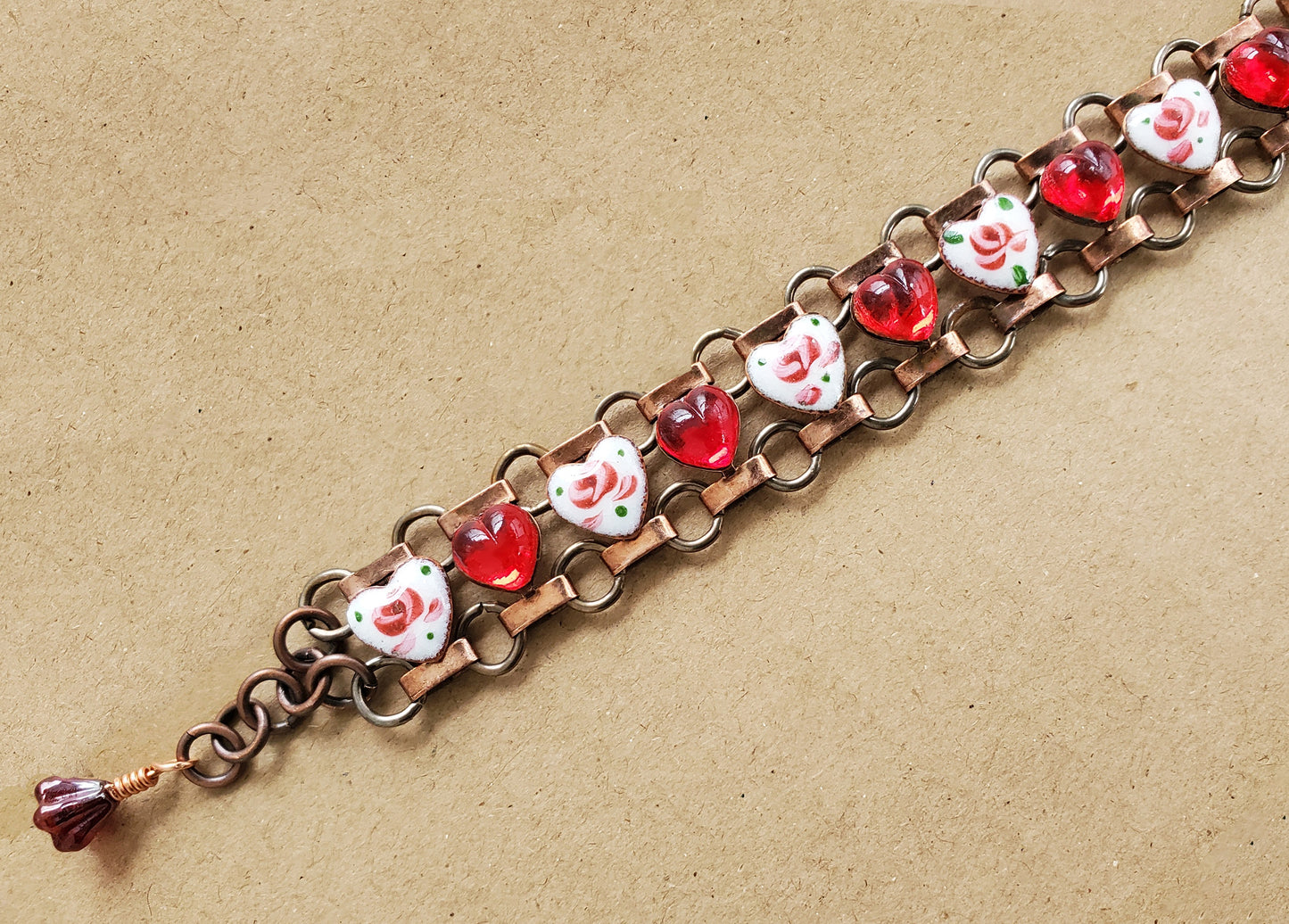 Red Hearts and Guilloche Bracelet