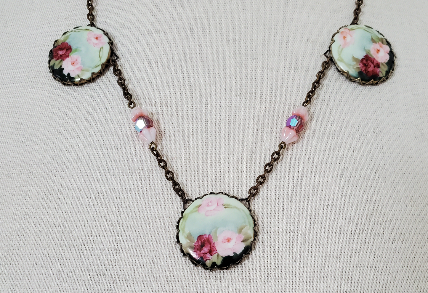 Antique Rose Button Trifecta Necklace