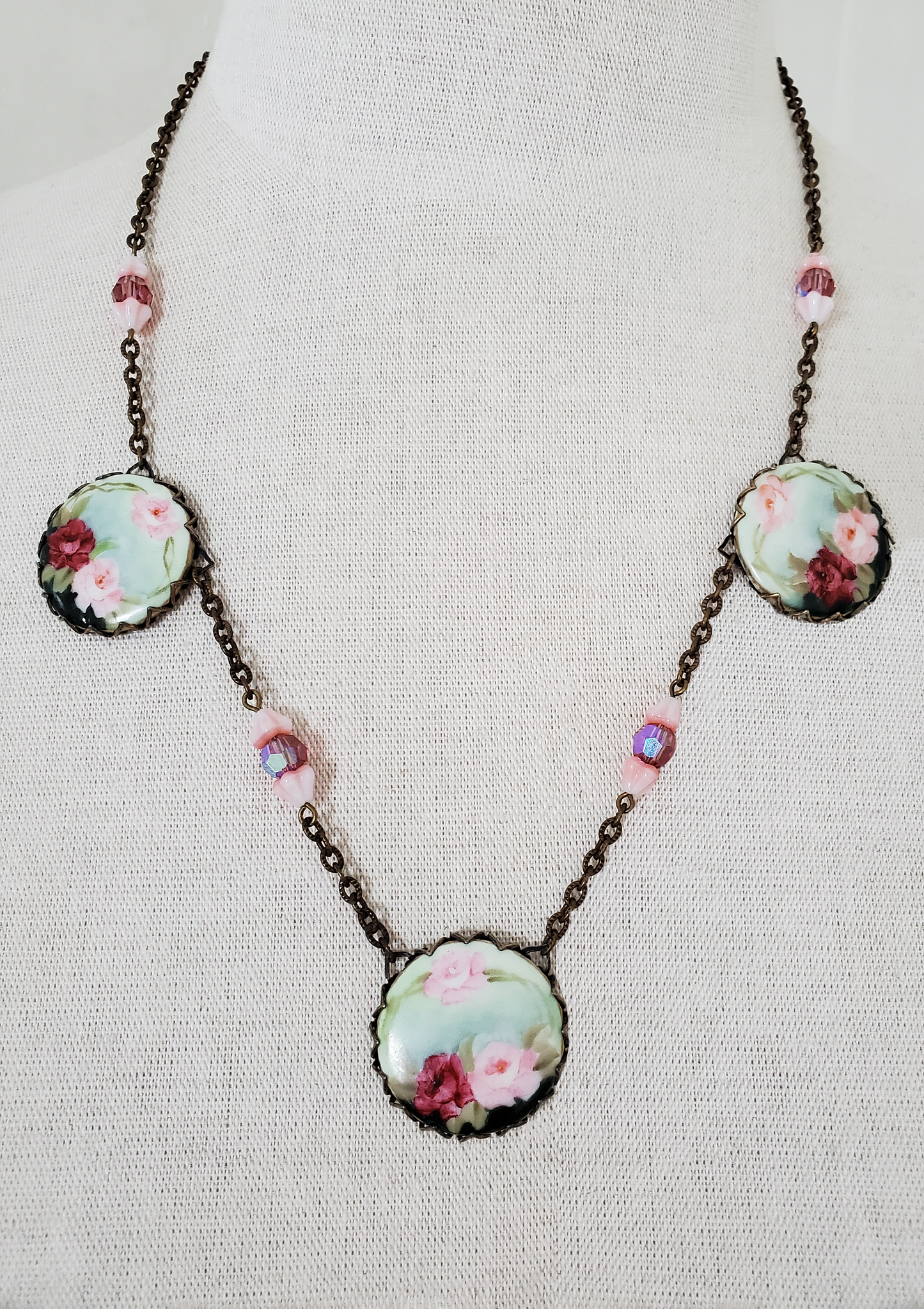 Antique Rose Button Trifecta Necklace