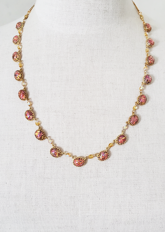 Czech Glass Ruby Pink Fire Opal Necklace