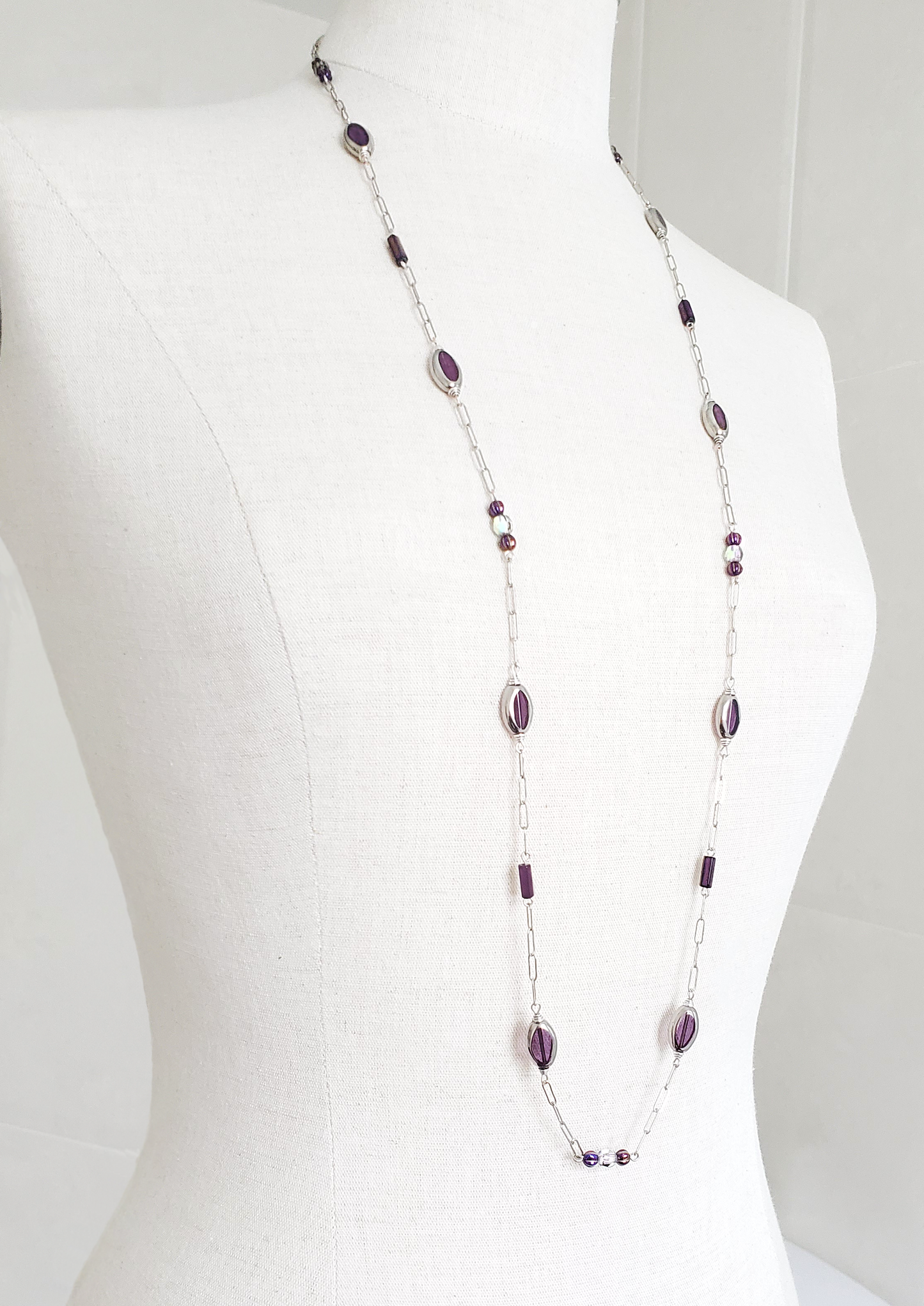 Silvered Purple Station Necklace