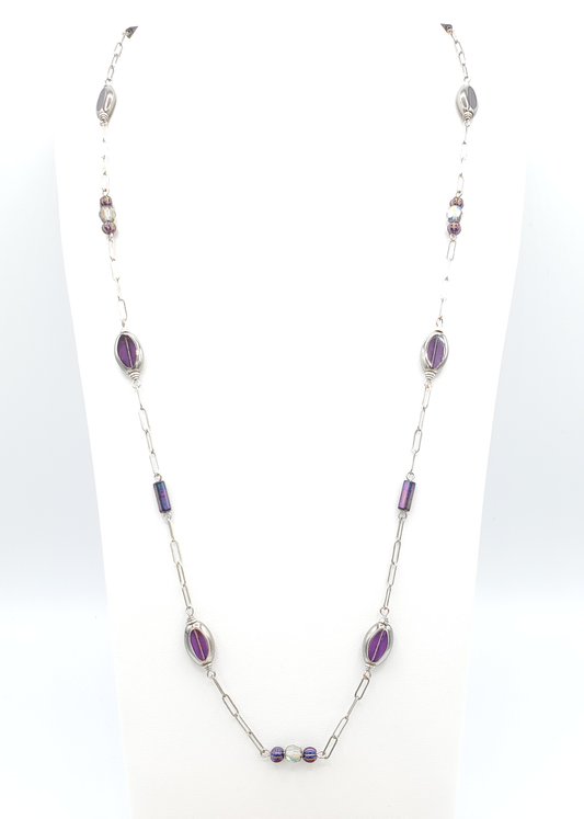 Silvered Purple Station Necklace