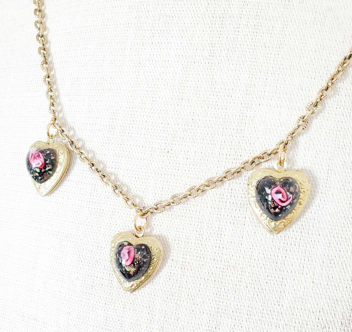 Lampwork and Locket Heart Trifecta Necklace