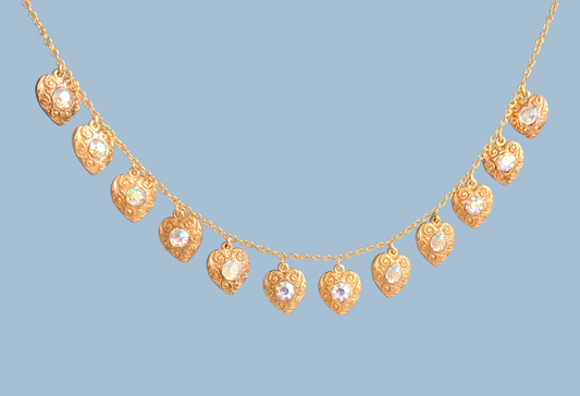Aurora Czech Glass Hearts Necklace
