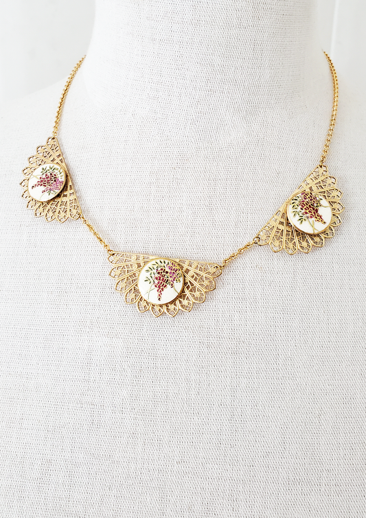 Wisteria Satsuma Button and Filigree Necklace