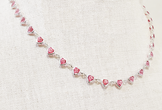 Rose Silver Hearts Necklace